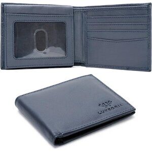 Men's Fashion Genuine Leather Slim Bifold Navy Wallet Card Stylish Blocking